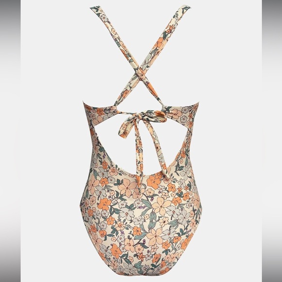 NWT One Piece Tummy Control Deep V Neck Double Straps Back Tie Swimsuit - Picture 2 of 15